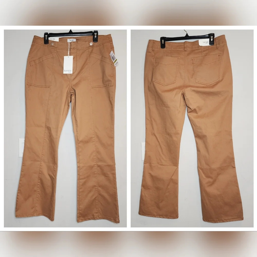 NWT Kensie Bootcut Camel Soft Stretch‎ Cotton Pants Size 32 or 14 highrise